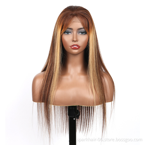 SPARK Highlight Lace front Human Hair Wigs for Black Women Brazilian Hair lace Brown Blonde Mixed Colored Wig Pre Plucked